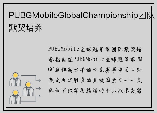 PUBGMobileGlobalChampionship团队默契培养
